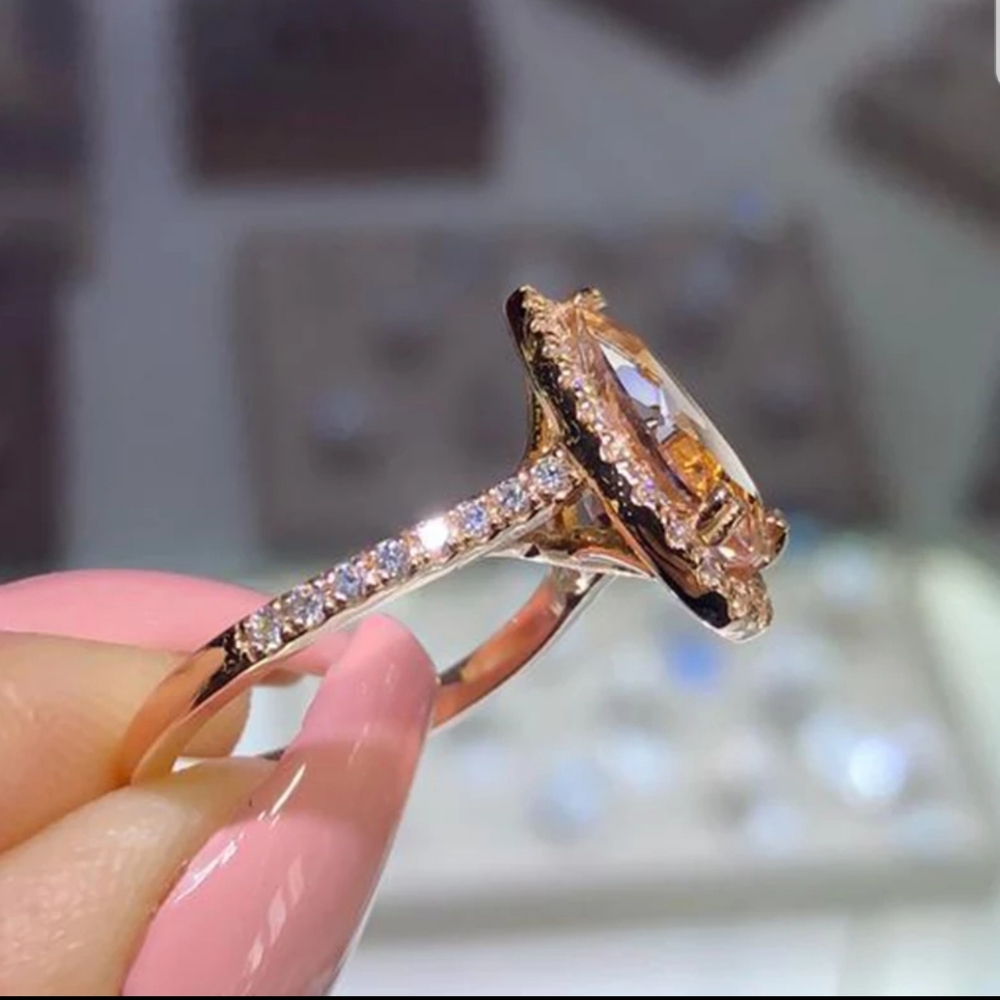 NEW 6 CARAT ROSE GOLD MORGANITE HALO RING - Picture 4 of 6